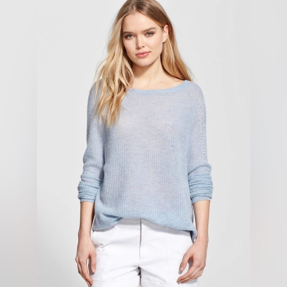 VINCE 100% Cashmere Raglan Sweater in Chambray Blue
